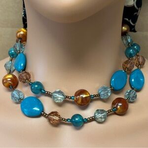 Vibrant Blue and Brown Beaded Necklace